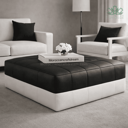 Large Black White Classy Leather Ottoman Coffee Table LRSP2BW (10+ Sizes)
