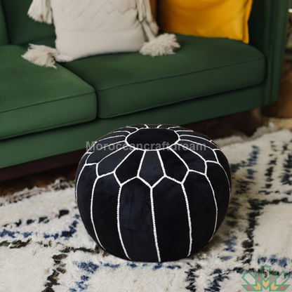 black velvet ottoman moroccan pouf 100% handmade