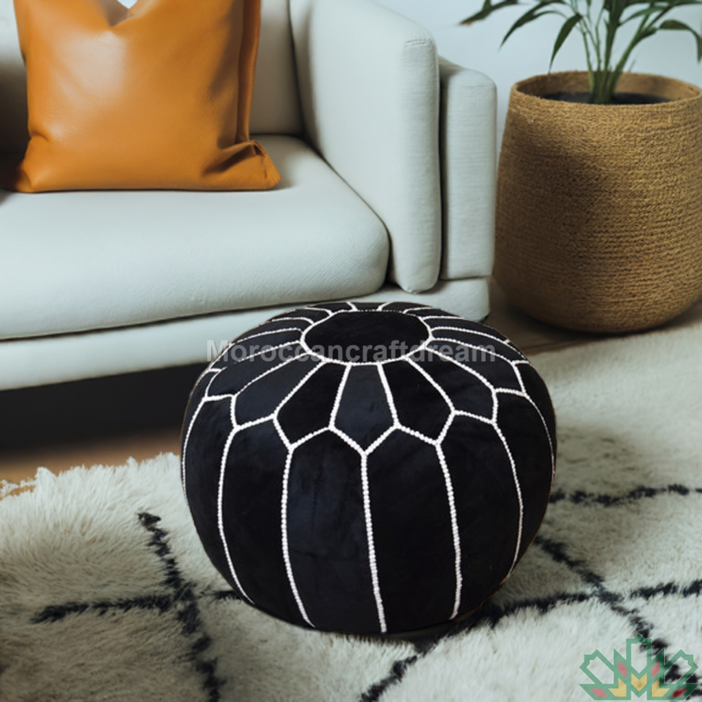 hadncrafted black velvet ottoman moroccan pouf