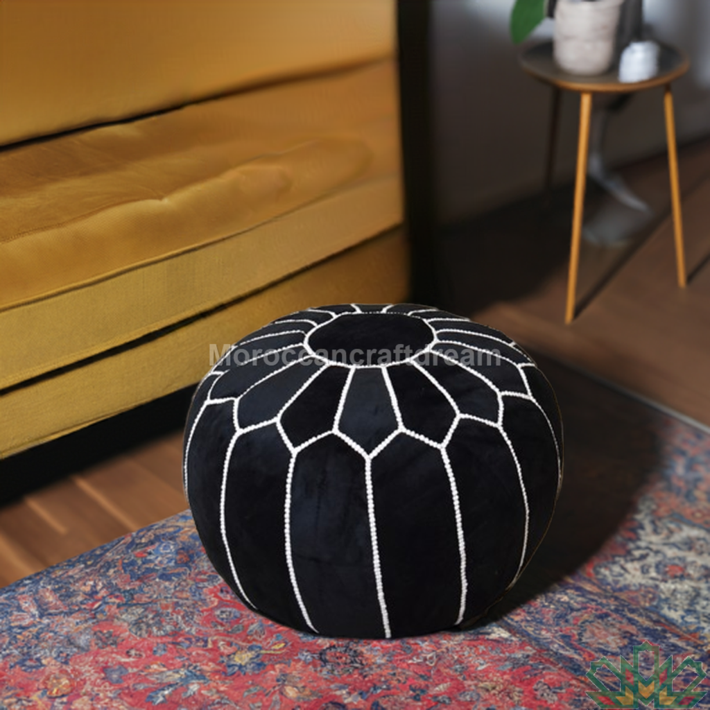 original black velvet ottoman moroccan pouf