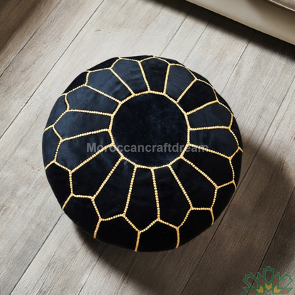 Pouf marocain de luxe en velours NOIR VP1BL