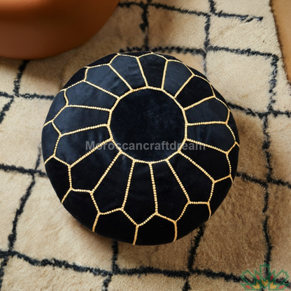 Pouf marocain de luxe en velours NOIR VP1BL