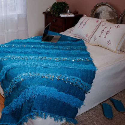 Handcrafted Blanket Throw Blue for beds and rooms HB1BU