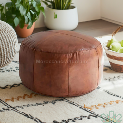 chocolate brown handmade moroccan pouf leather ottoman used as footstool coffee table 