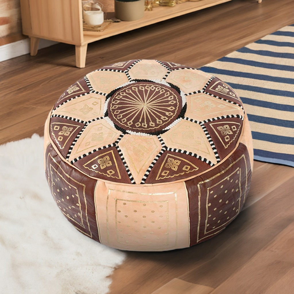 hadncrafted moroccan brown leather pouf 