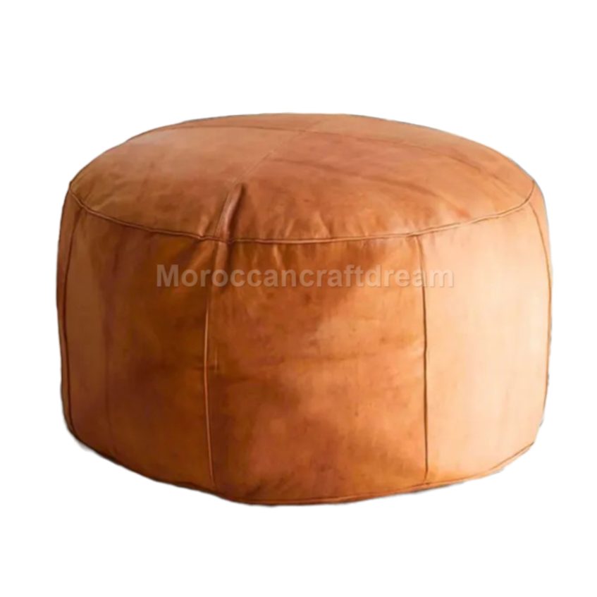 Caramel round moroccan pouf leather ottoman classy range