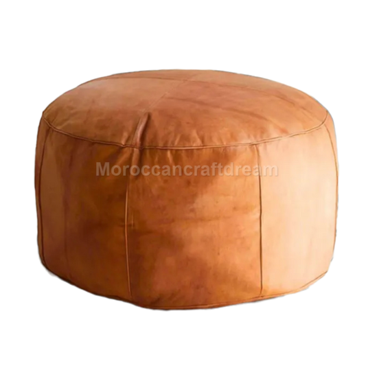 Caramel round moroccan pouf leather ottoman classy range