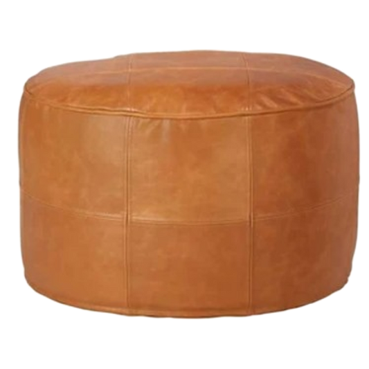 handcrafted large round leather ottoman coffee table footstool moroccan pouf caramel handmade furniture