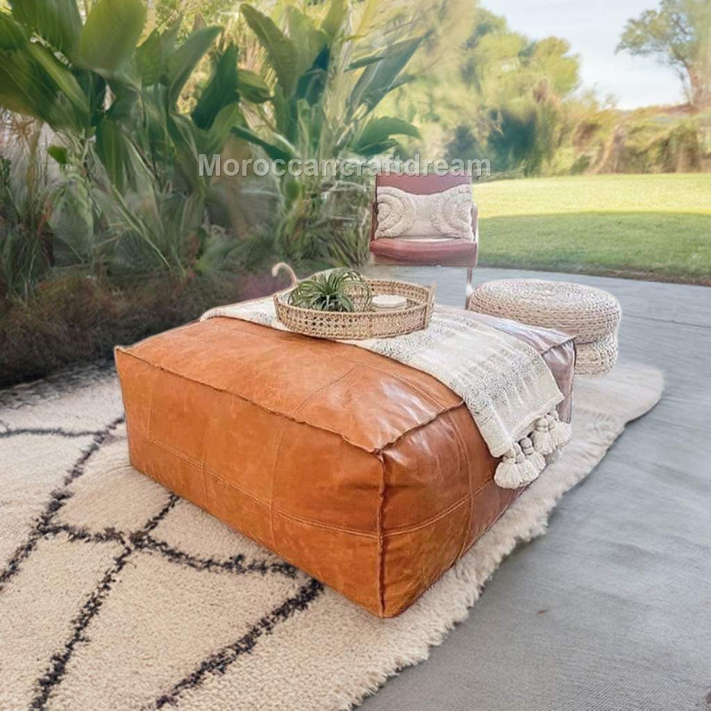 Handcrafted caramel moroccan ottoman coffee table