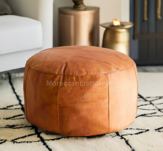 caramel handcrafted leather ottoman coffee table footstool 