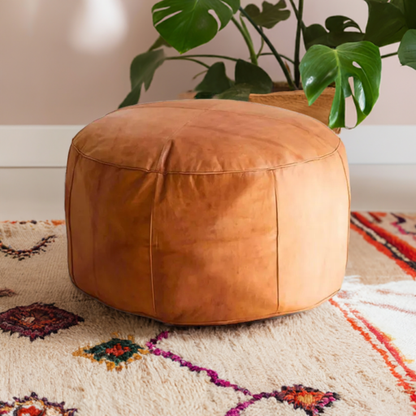 large round leather ottoman coffee table footstool moroccan pouf caramel stylish home decor furniture