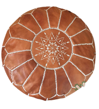 Moroccan caramel leather ottoman featuring durable craftsmanship, suitable for daily use as seating or footrest.