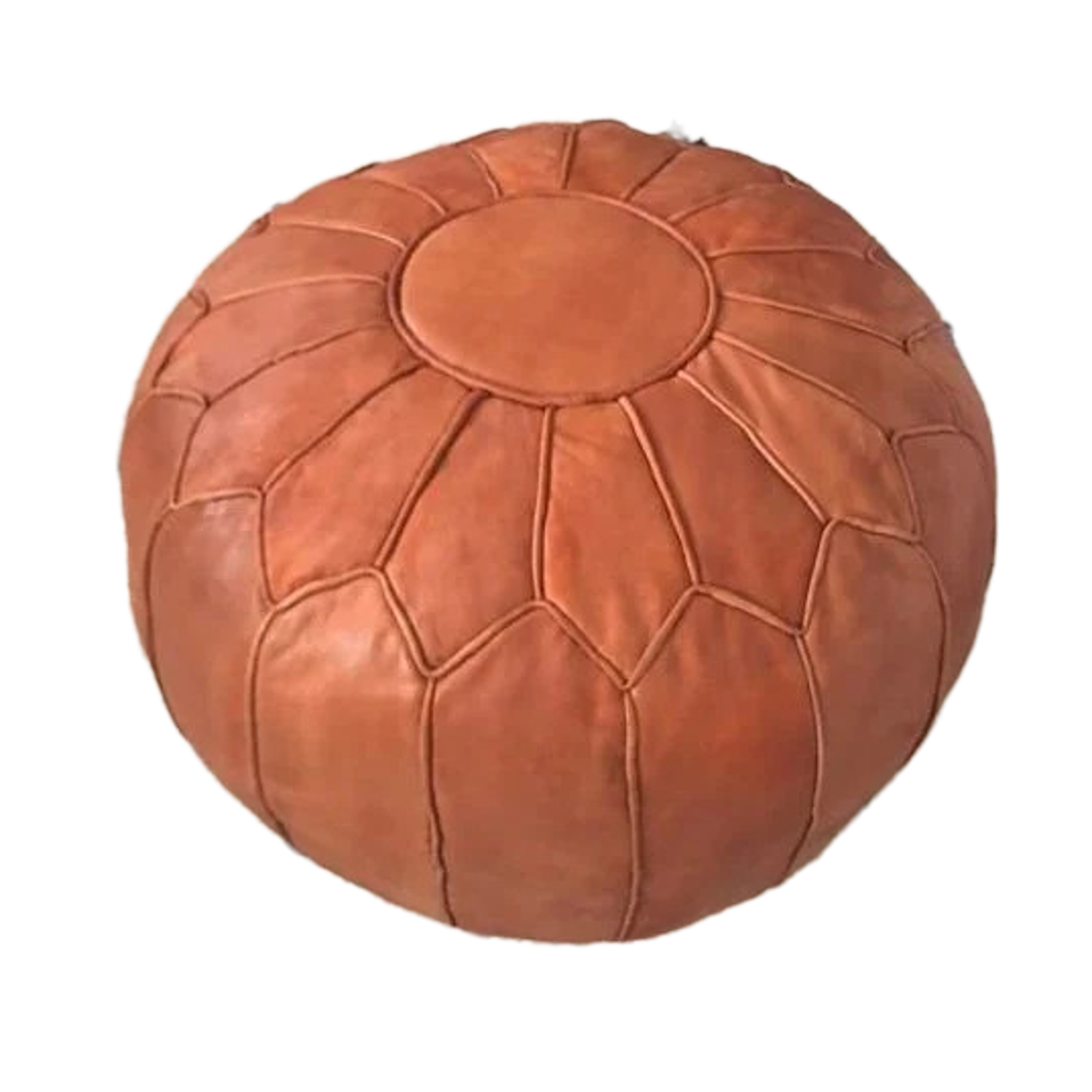 large round leather ottoman coffee table footstool moroccan pouf caramel boho furniture