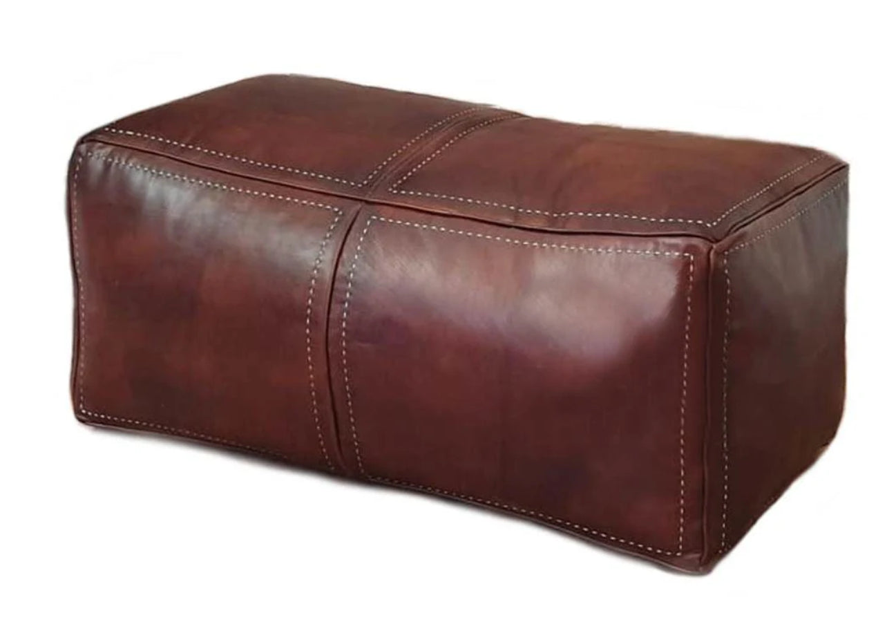 chocolate large pouf Square leather coffee table ottoman, handmade for a unique and functional addition to home decor.