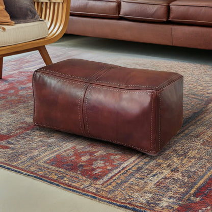 Large chocolate Square leather coffee table ottoman, handcrafted for a unique and functional addition to home decor.