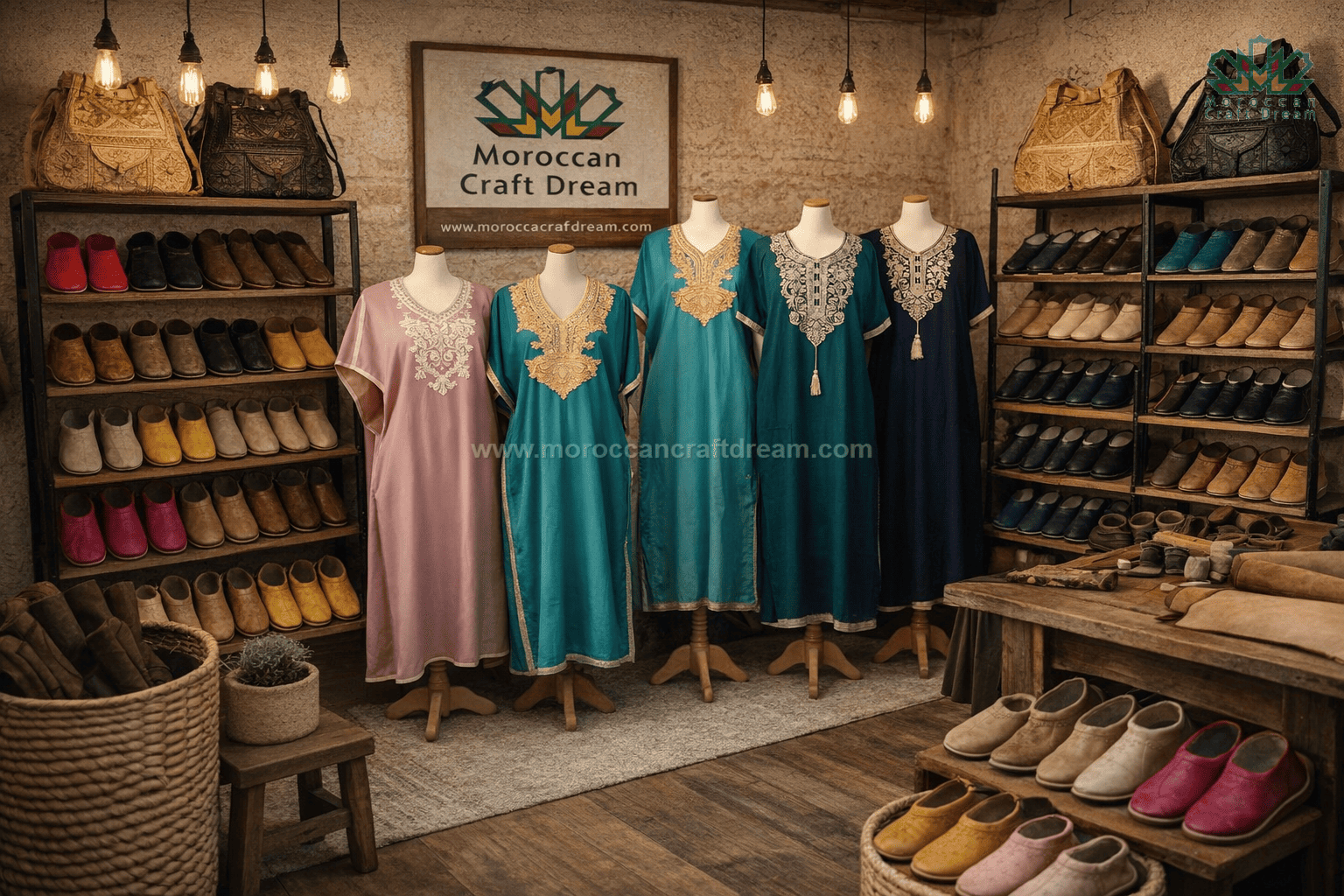 berber slippers and handcrafted caftans in a workshop production moroccancraftdream