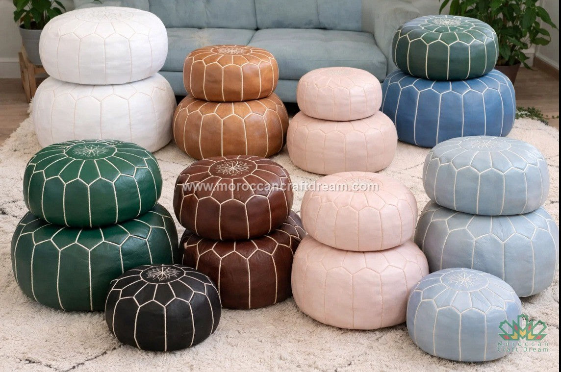 collection of leather round ottomans