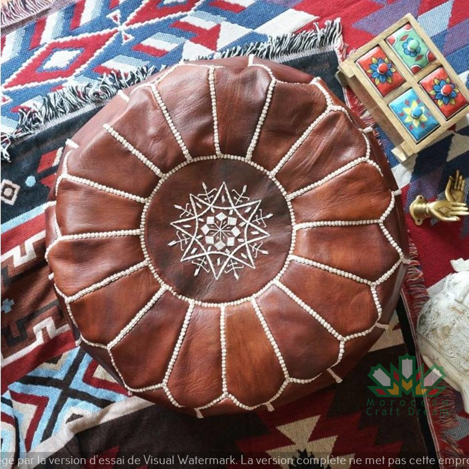 dark tan moroccan pouf footstool leather ottoman