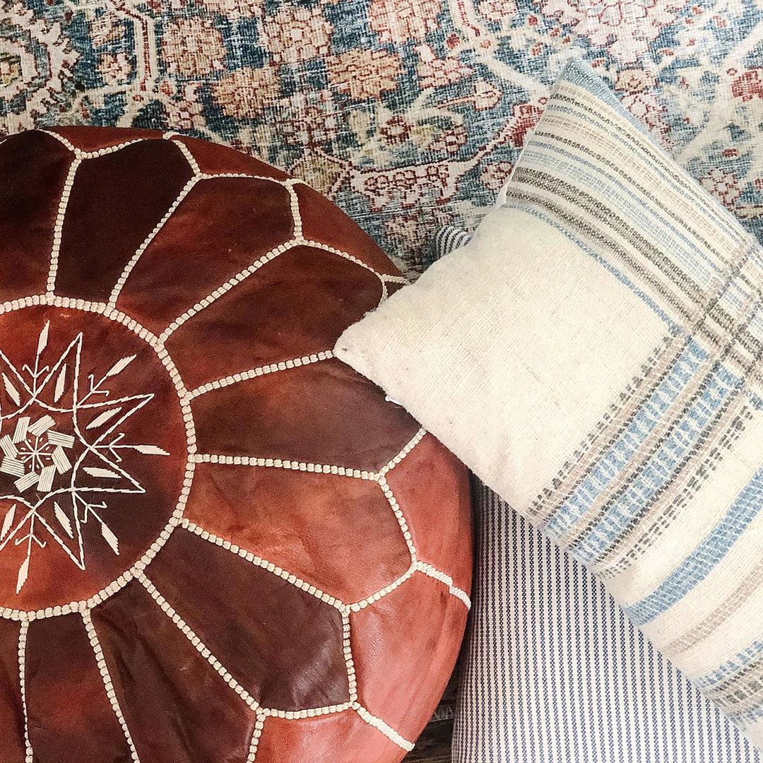 handcrafted leather ottoman dark tan moroccan pouf for living room