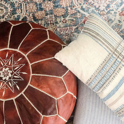handcrafted leather ottoman dark tan moroccan pouf for living room