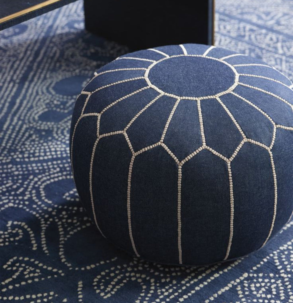 handmade blue denim moroccan pouf