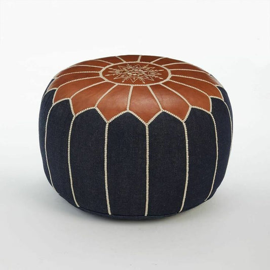 handmade denim leather moroccan pouf