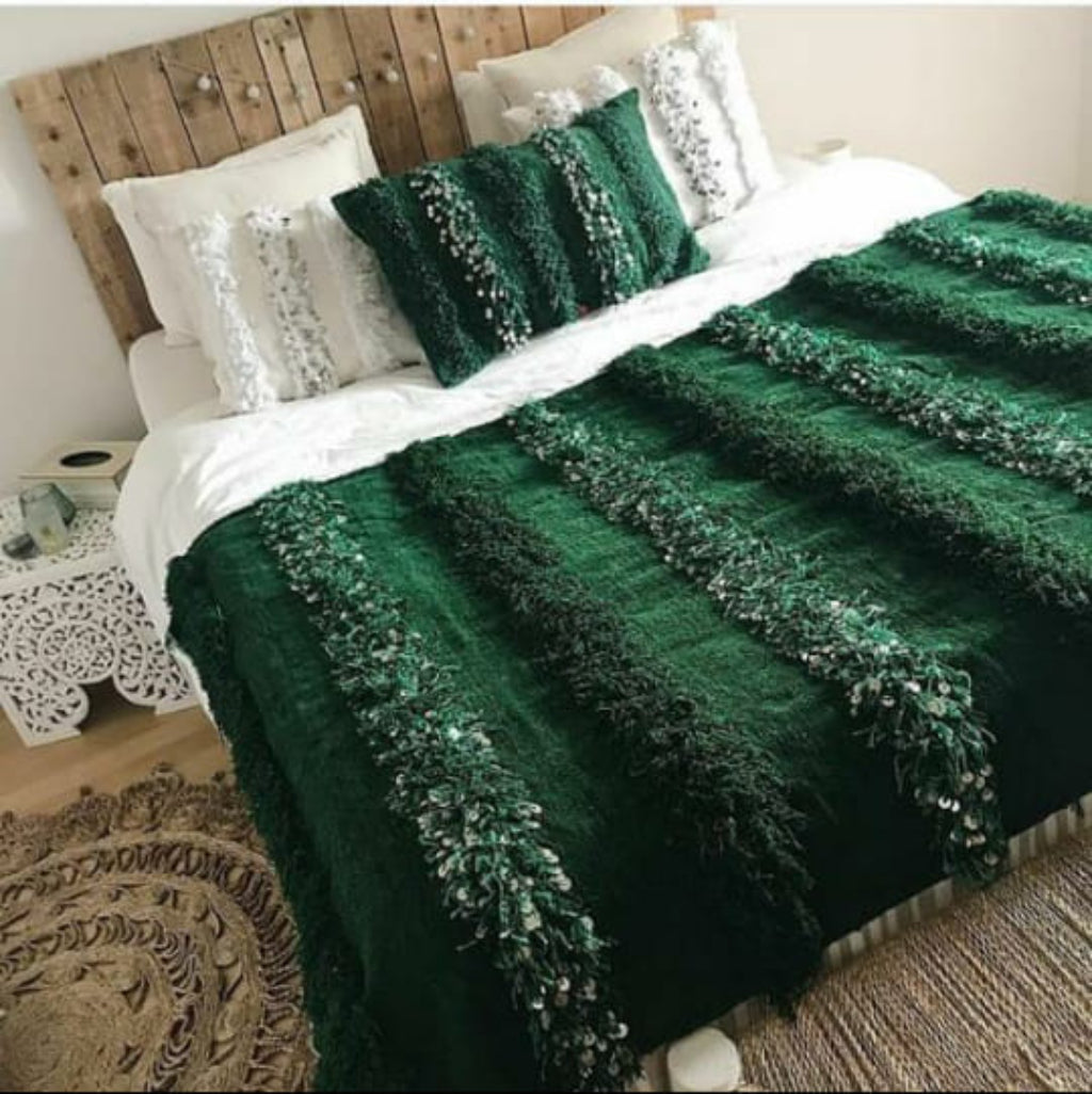 handmade moroccan blanket in green color