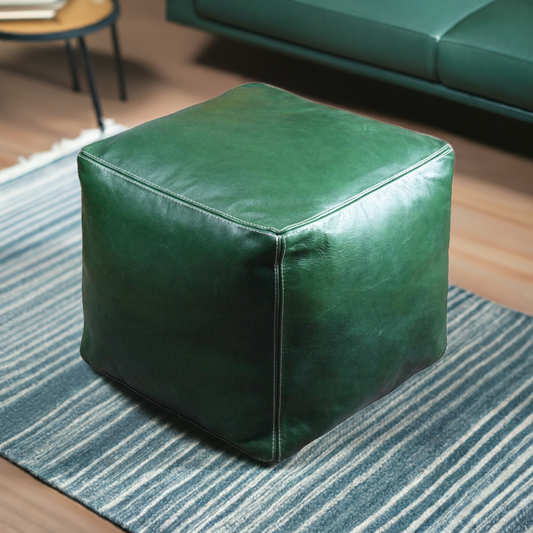 Green leather ottoman moroccan pouf bohemian decor