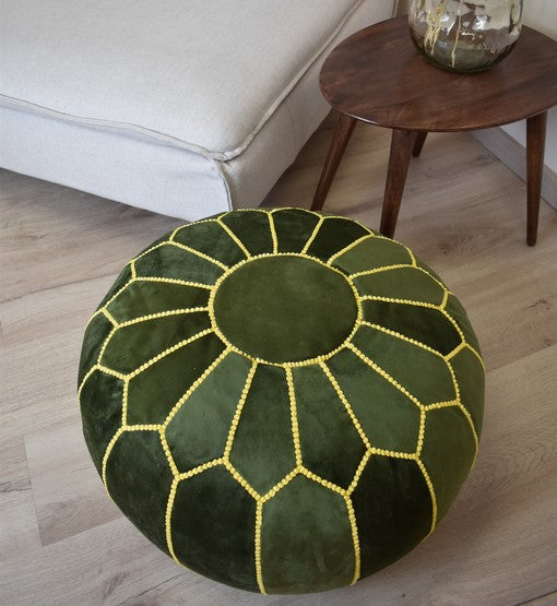 Pouf marocain de luxe en velours NOIR VP1BL