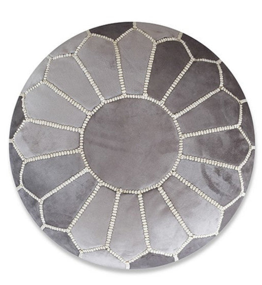 grey velvet moroccan pouf