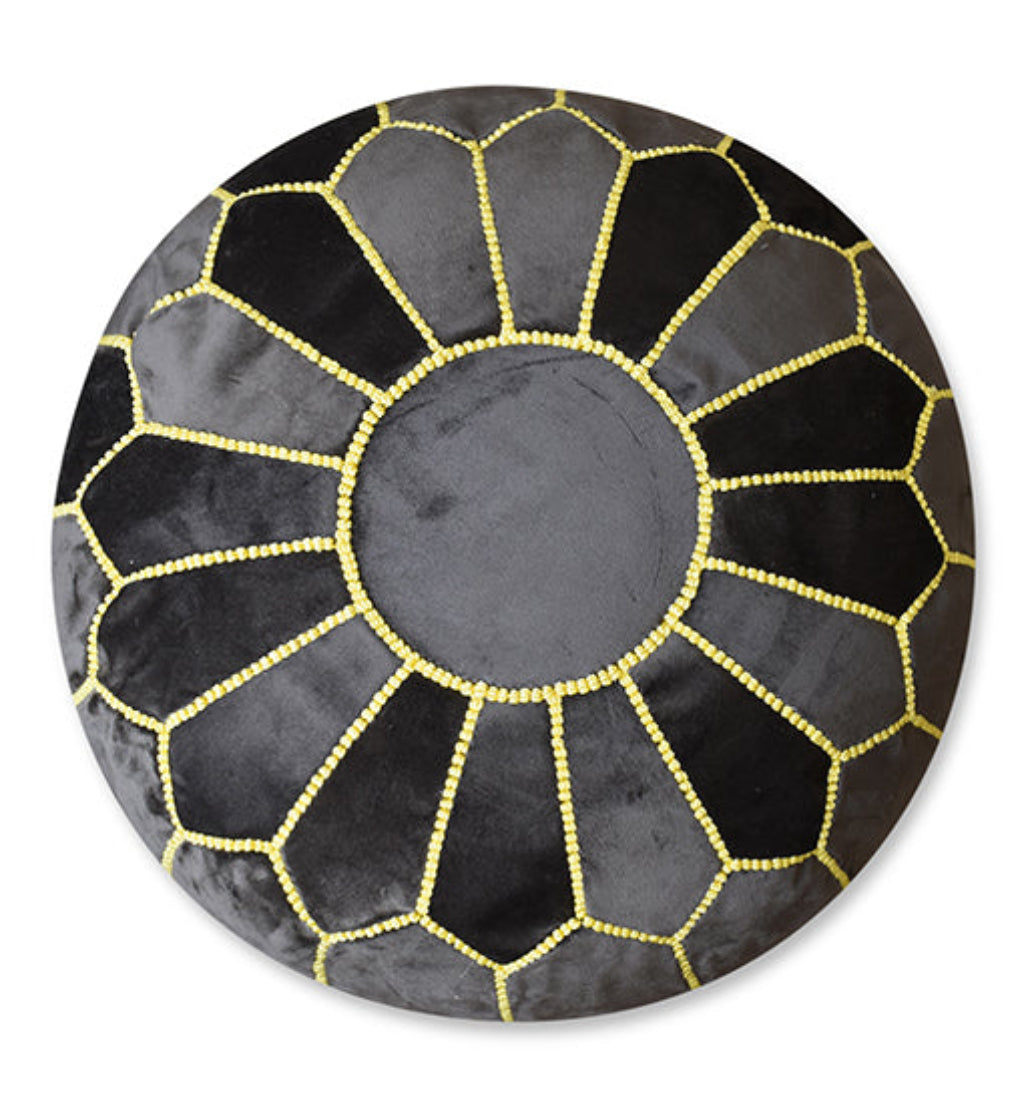 handmade gray yellow velvet moroccan pouf ottoman