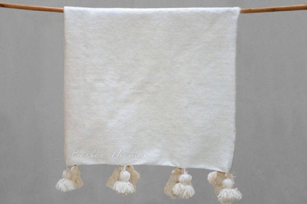 handmade moroccan Blanket Throw White for beds and rooms MB2WH8