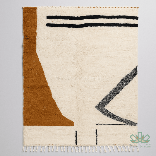 Textured rug with geometric design on a plain background
