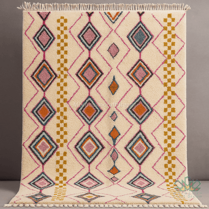 Decorative rug with geometric pattern on a plain background