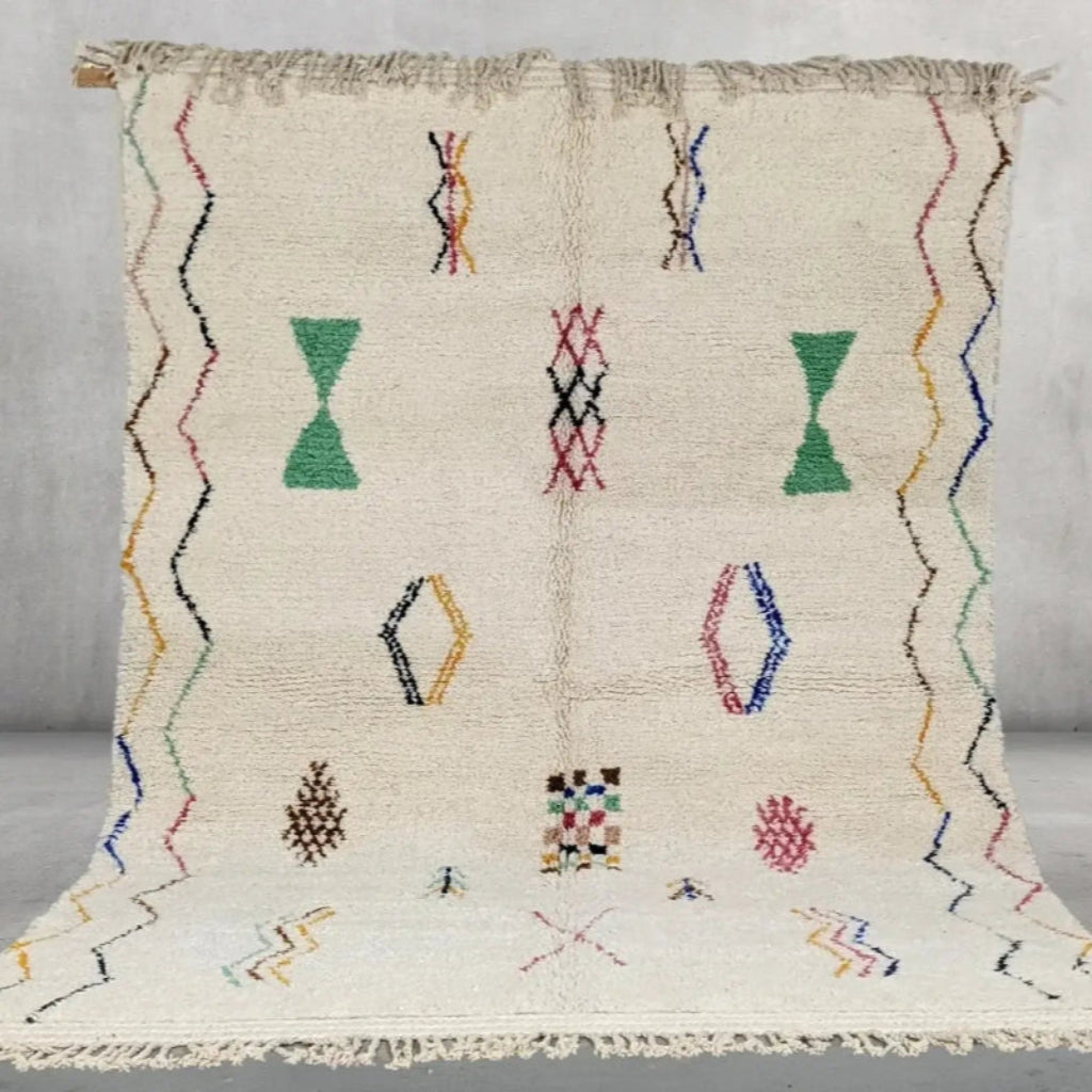 Handwoven bohemian rug crafted in Morocco, perfect for modern boho interiors.