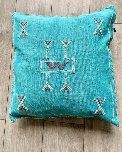 Handcrafted Moroccan cactus silk pillow cover with unique patterns