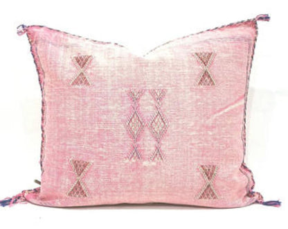 Authentic Moroccan pink pillow cover made by artisans with hand-stitching