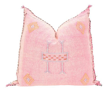 Pink Authentic Moroccan pillow cover made by artisans with hand-stitching