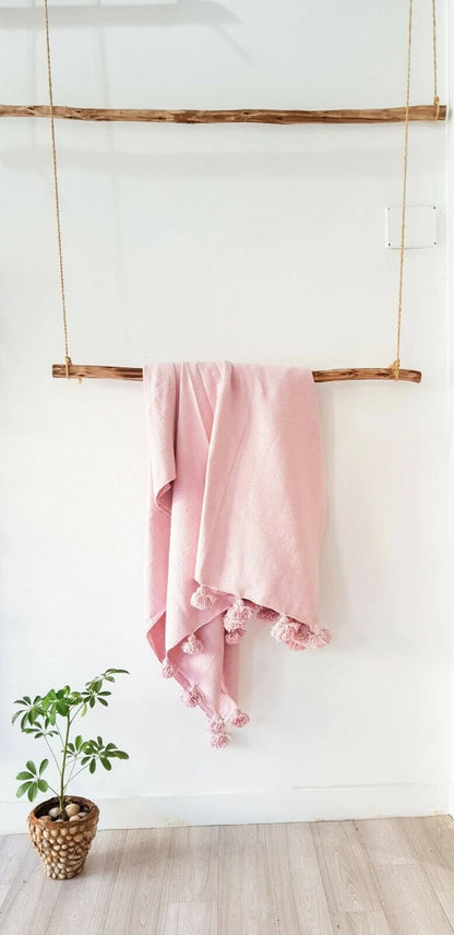 Moroccan Blanket throw Pom Pom,Pink MB1PI