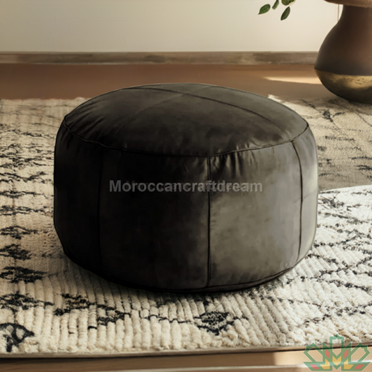 Handmade leather ottoman pouf used as footstool and coffee table black color