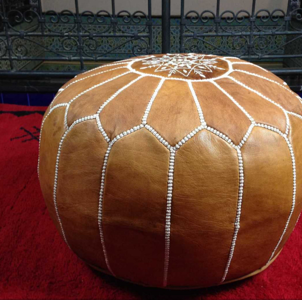 handmade light caramel moroccan pouf