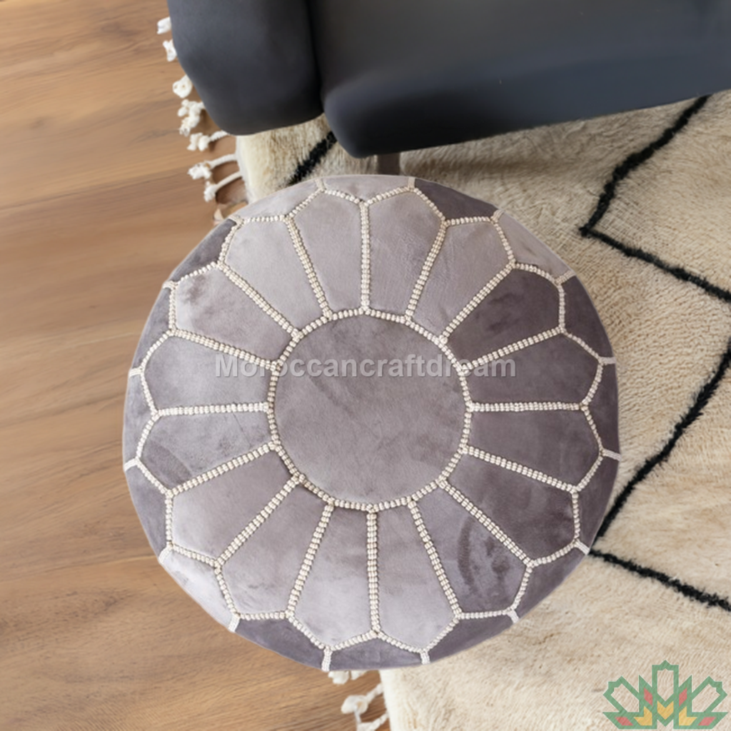 Pouf marocain de luxe en velours NOIR VP1BL