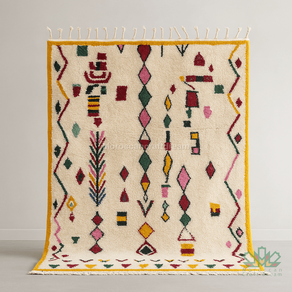 Decorative rug with geometric pattern on a plain background