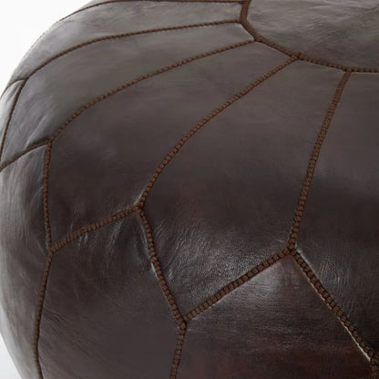 Brown chocolate High-quality Moroccan leather pouf ottoman, crafted from goatskin leather, adding comfort and style to any space.