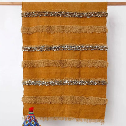 handcrafted yellow and mustard moroccan blanket