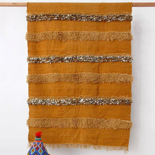 handcrafted yellow and mustard moroccan blanket
