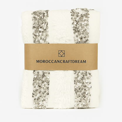 Decorative product with sequin details and a 'Moroccancraftdream' label on a white background