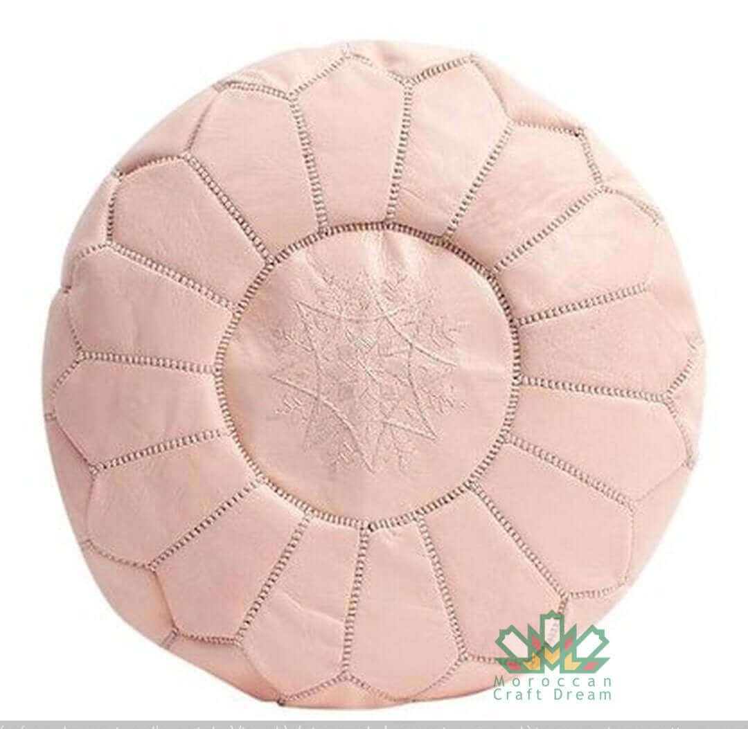 Nude Unique Moroccan leather pouf, designed for a lounge decor that combines comfort and elegance.