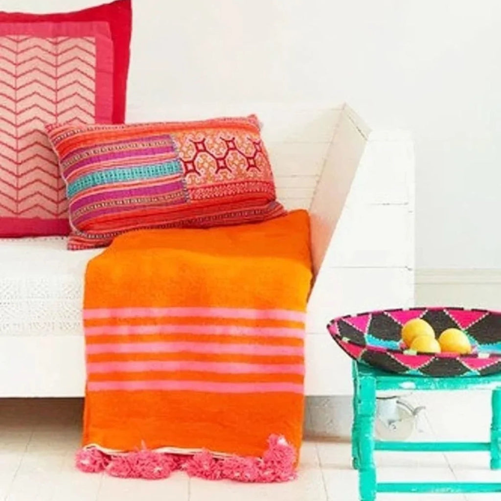 Moroccan Blanket throw Pom Pom Orange MB1OR5