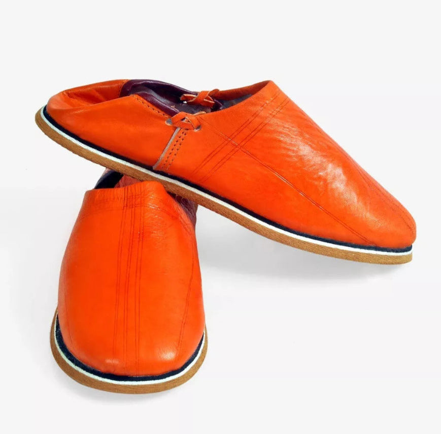 orange leather handmade slipper idoukan